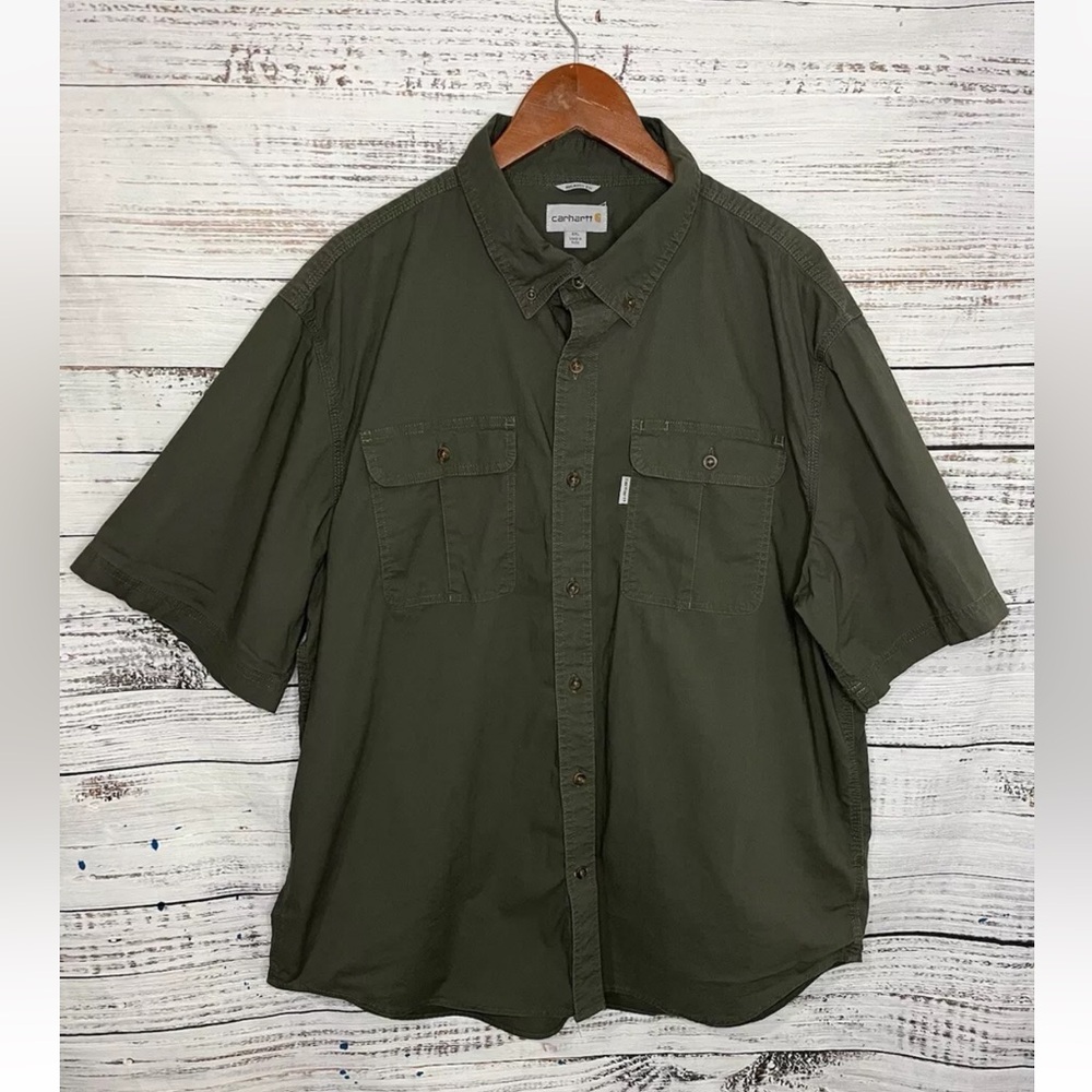 Carhartt Men’s Green Relaxed Fit Button Up Shirt Short Sleeve Size 2XL